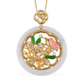 Natural Jade and Multi Gemstone 47.00 ctw Butterfly Garden Pendant Necklace in 18K Vermeil Yellow Gold Over Sterling Silver 20 Inches - Sticky add to cart bar