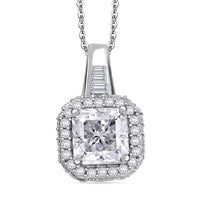 Squartuguese Cut Moissanite 3.65 ctw Halo Pendant Necklace in Rhodium Over Sterling Silver 20 Inches