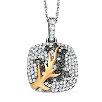 GP Italian Garden Collection Diamond, Green Diamond (IR) Horse Pendant Necklace (20 Inches) in Vermeil YG and Rhodium Over Sterling Silver (Del. in 8-10 Days) 0.70 ctw