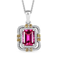 Luxuriant Bixbite (LG) and Multi Gemstone 1.90 ctw Twilight Blossom Pendant Necklace in Rhodium Over Sterling Silver 20 Inches