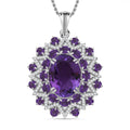 Epic Deal African Amethyst, White Zircon Eclipse Royale Pendant Necklace (20 Inches) in Rhodium Over Sterling Silver 13.85 ctw - Sticky add to cart bar