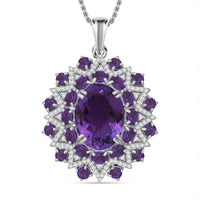 Epic Deal African Amethyst, White Zircon Eclipse Royale Pendant Necklace (20 Inches) in Rhodium Over Sterling Silver 13.85 ctw