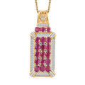 Mozambique Ruby and White Zircon 5.15 ctw Pendant Necklace in Rhodium and 18K Vermeil Yellow Gold Over Sterling Silver 20 Inches