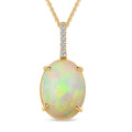 Certified & Appraised Luxoro AAA Ethiopian Welo Opal and G-H I2 Diamond 6.94 ctw Pendant Necklace in 10K Yellow Gold 18 Inches