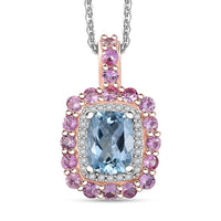 Premium Mangoro Aquamarine and Multi Gemstone 3.15 ctw Seaside Blossom Pendant Necklace in 18K Vermeil RG and Rhodium Over Sterling Silver 20 Inches