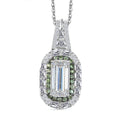 Moissanite (Oct 12x6mm), Tsavorite Garnet Pendant Necklace (20 Inches) in Rhodium Over Sterling Silver 4.40 ctw
