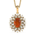 Crimson Fire Opal, Natural Champagne and White Diamond (0.35 cts) Sunkissed Spark Pendant Necklace (20 Inches) in 18K Vermeil YG Over Sterling Silver 0.85 ctw - Sticky add to cart bar