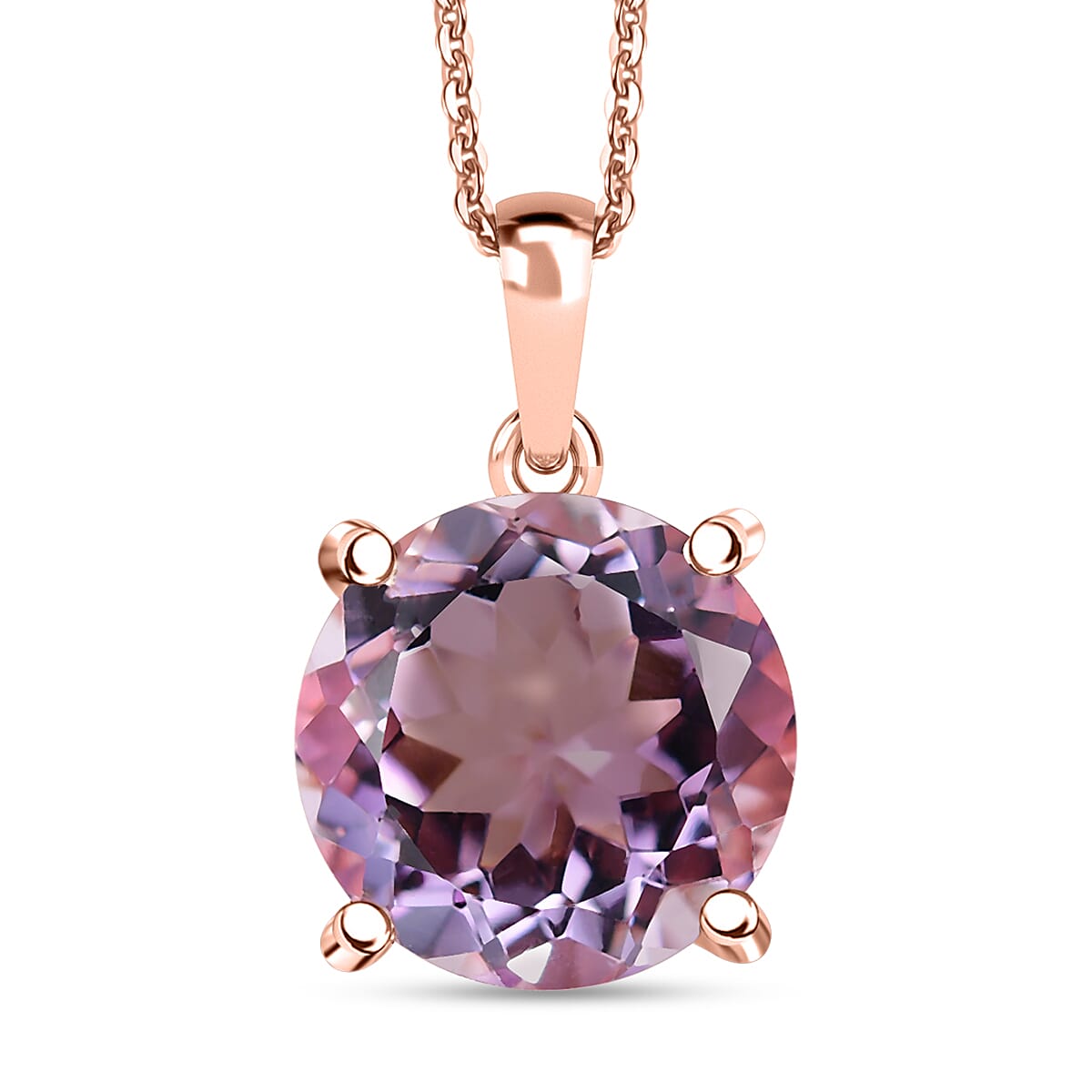 D'Joy Rose De France Amethyst and White Zircon 6.35 ctw Pendant Necklace in 18K Vermeil Rose Gold Over Sterling Silver 20 Inches