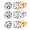 Set of 3 Luxuriant Lab Grown Diamond (G-H, SI) Solitaire Stud Earrings in Vermeil YG and Platinum Over Sterling Silver 3.00 ctw (Del. In 10-12 Days) - Sticky add to cart bar