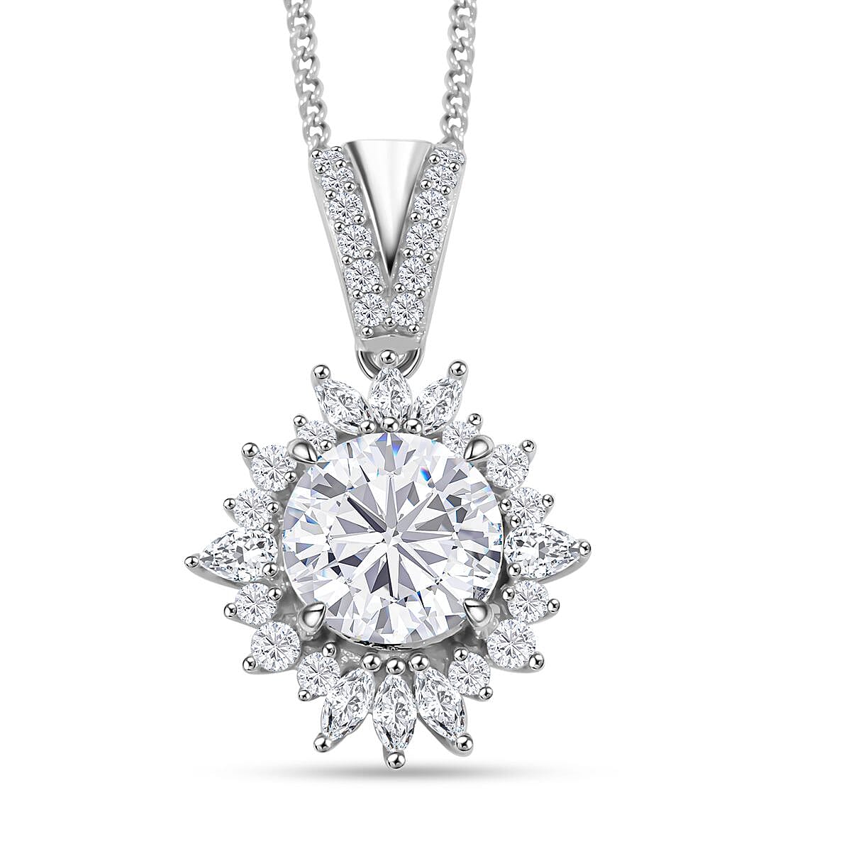 Moissanite 2.35 ctw Pendant Necklace in Rhodium Over Sterling Silver 18 inches