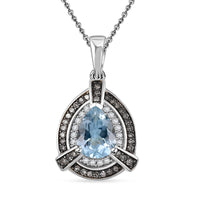 Santa Maria Aquamarine, Natural Champagne and White Diamond  1.15 ctw Pendant Necklace in Rhodium Over Sterling Silver 20 Inches