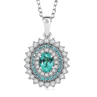 Certified & Appraised Rhapsody AAAA Paraiba Tourmaline and E-F VS2 Diamond 2.00 ctw Sunburst Pendant Necklace in 950 Platinum 20 Inches 5 Grams