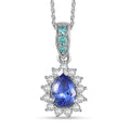 Premium Tanzanite, AAA Paraiba Tourmaline and Diamond 1.10 ctw Celestial Bloom Pendant Necklace in Rhodium Over Sterling Silver 20 Inches - Sticky add to cart bar
