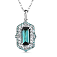 Certified & Appraised Rhapsody AAAA Monte Belo Indicolite, Paraiba Tourmaline and Diamond E-F VS2 3.50 ctw Pendant Necklace in 950 Platinum 20 inches 7.00 Grams