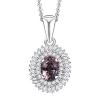 Royal Lavender Spinel and Diamond 1.15 ctw Floral Pendant Necklace in Rhodium Over Sterling Silver 20 Inches