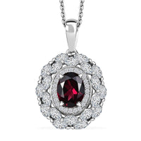 Orissa Rhodolite Garnet and White Zircon 4.90 ctw Floral Pendant Necklace in Rhodium Over Sterling Silver 20 Inches