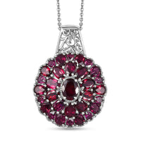 Orissa Rhodolite Garnet 17.10 ctw Dahlia Flower Pendant Necklace in Rhodium Over Sterling Silver 20 Inches