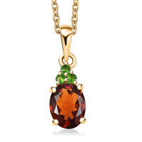 Premium Brazilian Cherry Citrine and Chrome Diopside 1.70 ctw Victorian-Era Cluster Pendant Necklace in 18K Vermeil Yelllow Gold Over Sterling Silver 20 Inches