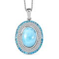 Premium Larimar and Multi Gemstone 8.50 ctw Aqua Majesty Pendant Necklace 20 Inches in Rhodium Over Sterling Silver - Sticky add to cart bar