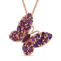 Orissa Rhodolite Garnet and African Amethyst 3.90 ctw Butterfly Pendant Necklace in 18K Vermeil Rose Gold Over Sterling Silver 20 Inches - Sticky add to cart bar