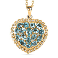 Karis Blue Apatite and White Zircon 3.60 ctw Pendant in 18K YG Plated with Stainless Steel Necklace (20 Inches)