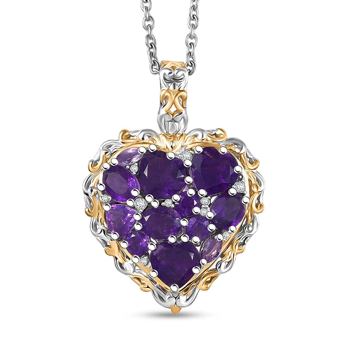 Karis African Amethyst and Multi Gemstone 3.25 ctw Heart of Elegance Pendant in 18K YG Plated and Platinum Bond with Stainless Steel Necklace 20 Inches