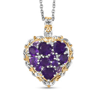 Karis African Amethyst and Multi Gemstone 3.25 ctw Heart of Elegance Pendant in 18K YG Plated and Platinum Bond with Stainless Steel Necklace 20 Inches
