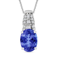 Luxoro AAA Tanzanite and Diamond Pendant Necklace in 14K White Gold 20 Inches 1.48 ctw