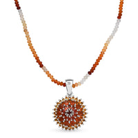 D'Joy Shades of Fire Opal Pendant with Beaded Necklace (20 Inches) in Rhodium Over Sterling Silver 37.70 ctw