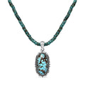 D'Joy Artisan Crafted Premium Blue Moon Turquoise Pendant with Royston Turquoise 76.70 ctw Beaded Necklace in Black Oxidized Sterling Silver 20 Inches - Sticky add to cart bar