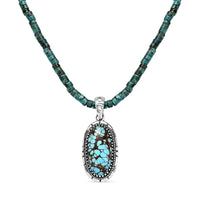 D'Joy Artisan Crafted Premium Blue Moon Turquoise Pendant with Royston Turquoise 76.70 ctw Beaded Necklace in Black Oxidized Sterling Silver 20 Inches