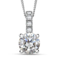 D'Joy Moissanite (Rnd 9mm) Pendant Necklace (18 Inches) in Rhodium Over Sterling Silver 2.80 ctw - Sticky add to cart bar