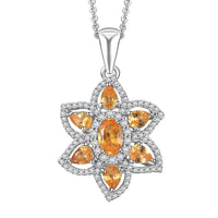 D'Joy Tanzanian Mandarin Garnet and Whtie Zircon 2.50 ctw Flora Flame Pendant Necklace in Rhodium Over Sterling Silver 20 Inches