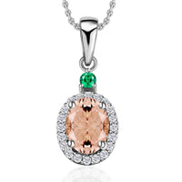 Luxoro 14K White Gold Premium Marropino Morganite, Boyaca Colombian Emerald, Diamond (G-H, I1) (0.16 cts) Pendant Necklace 20 Inches 1.55 ctw