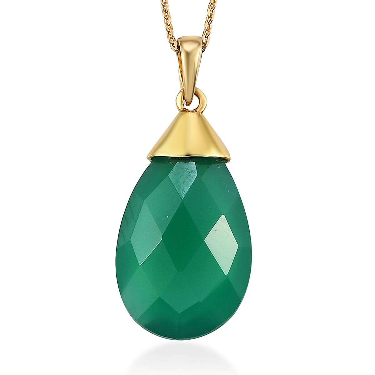 Verde Onyx Drop Pendant Necklace 20 Inches in Vermeil Yellow Gold Over Sterling Silver 12.60 ctw