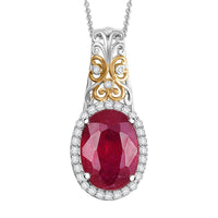 Niassa Ruby (FF) and Moissanite 8.80 ctw Pendant Necklace in 18K Vermeil YG and Rhodium Over Sterling Silver 20 Inches