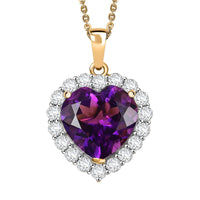 D'Joy AAA Lusaka Amethyst and Moissanite 6.10 ctw Heart Pendant Necklace in 18K Vermeil Yellow Gold Over Sterling Silver 20 Inches