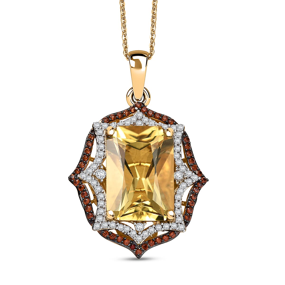 D'Joy Yellow Labradorite and Multi Gemstone 7.50 ctw Solar Flare Pendant Necklace in 18K Vermeil Yellow Gold Over Sterling Silver 20 Inches