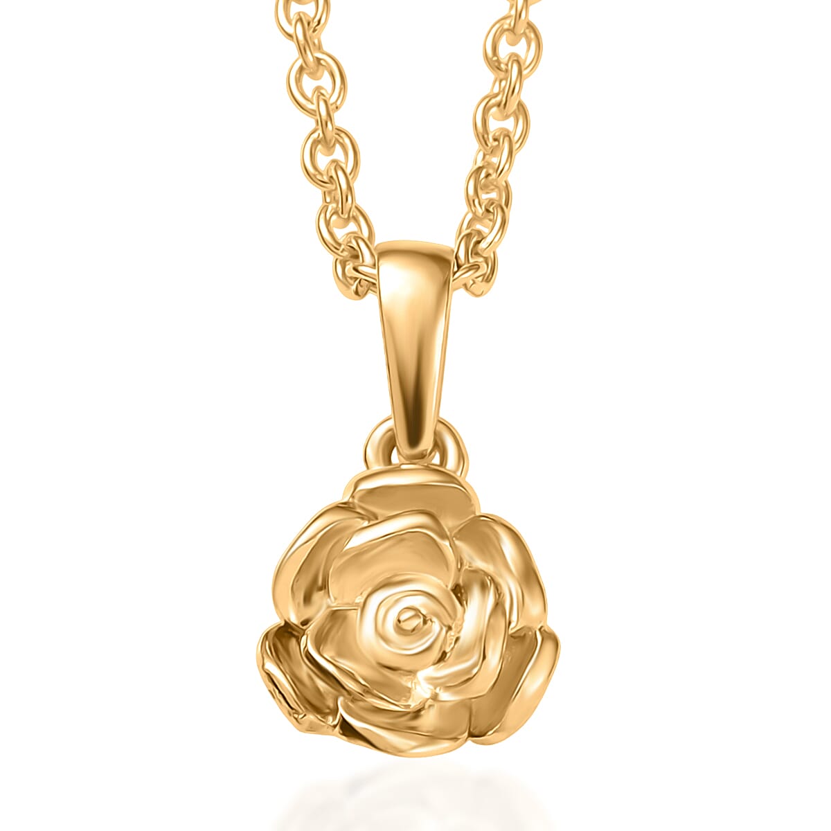 D'Joy Rose Pendant in 18K Vermeil YG Over Sterling Silver with ION Plated YG Stainless Steel Chain 20 Inches