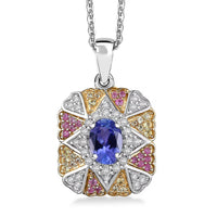 D'Joy Tanzanite and White Zircon 1.40 ctw Bloom Pendant Necklace in 18K Vermeil YRG and Rhodium Over Sterling Silver 20 Inches