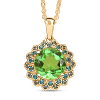 EverTrue Chartreuse Quartz (Triplet), Signity Ice Blue and Paraiba Topaz 4.70 ctw Sunspire Bloom Pendant in 18K YG Plated with ION Plated Stainless Steel Necklace 20 Inches