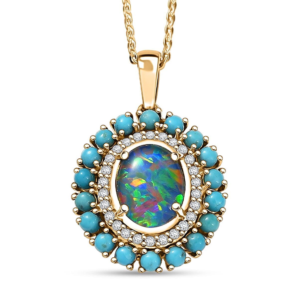 D'Joy Elysian Opal (Triplet) and Multi Gemstone 2.30 ctw Star in Night Sky Pendant Necklace in 18K Vermeil Yellow Gold Over Sterling Silver 20 Inches