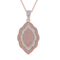 Natural Pink Diamond Pendant Necklace, Diamond Cluster Pendant, Elongated Pendant Necklace, Rose Gold Vermeil Over Sterling Silver Necklace, 18 inches Necklace 0.50 ctw