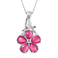 GP Mulberry Moonstone and Madagascar Pink Sapphire 10.15 ctw Pendant Necklace in Rhodium Over Sterling Silver 18 Inches