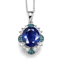 D'Joy Masoala Sapphire (D), White Zircon and Blue Diamond 7.65 ctw Pendant Necklace in Rhodium Over Sterling Silver 20 Inches