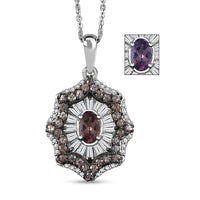 D'Joy Madagascar Color Change Garnet and White Zircon 2.10 ctw Celestial Radiance Pendant Necklace 20 Inches in Rhodium Over Sterling Silver