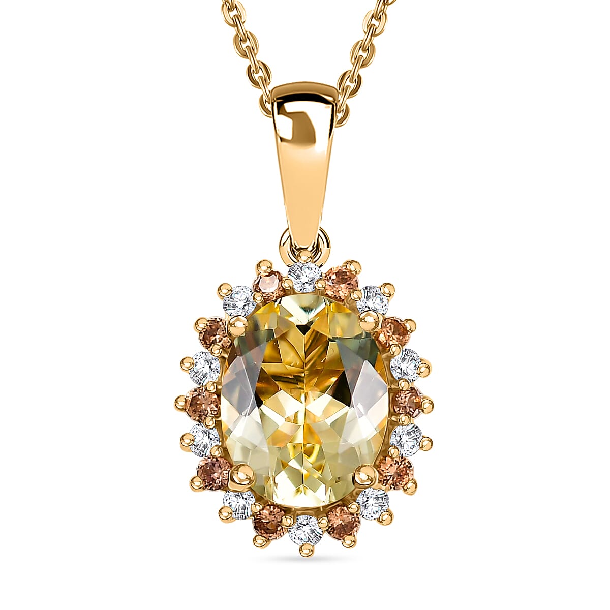 D'Joy Premium Brazilian Heliodor and Multi Gemstone 2.20 ctw Flame Blossom Pendant Necklace in 18K Vermeil Yellow Gold Over Sterling Silver 20 Inches