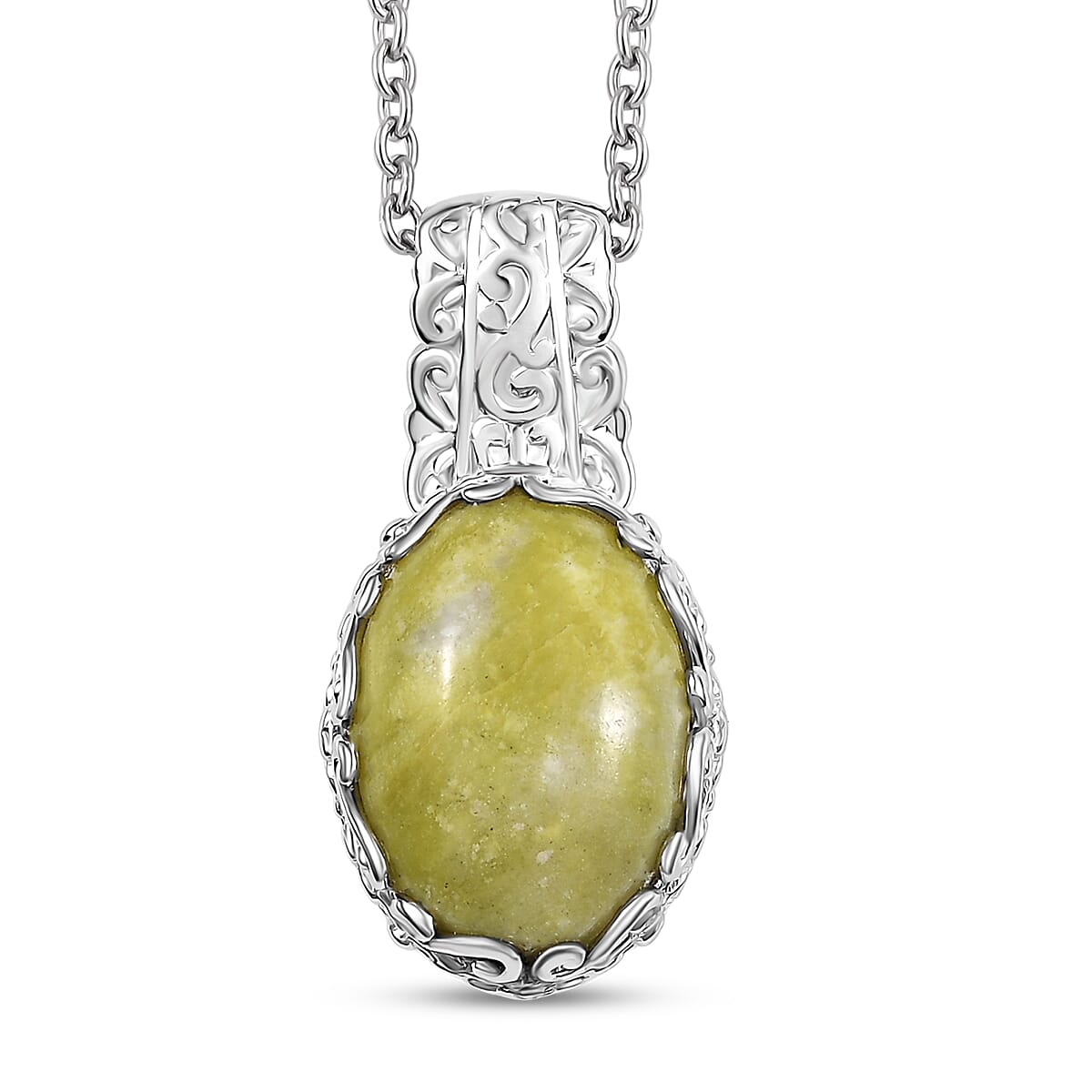 EverTrue Connemara Marble Celtic Filigree Pendant in Platinum Bond with Stainless Steel Necklace 6.40 ctw (20 Inches)