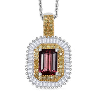 D'Joy Premium Byzantine Tourmaline, Natural Yellow and White Diamond 1.60 ctw Sunburst Halo Pendant Necklace 20 Inches in 18K Vermeil YG and Rhodium Over Sterling Silver
