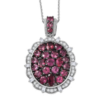 D'Joy Ouro Fino Rubellite and Moissanite 3.90 ctw Floral Bloom Pendant Necklace in Rhodium Over Sterling Silver 20 Inches
